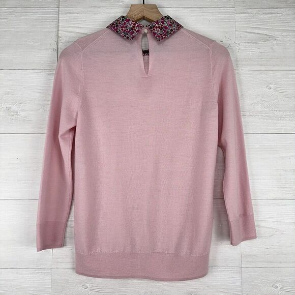 J.Crew Tippi Sweater Baby Pink‎ Floral Liberty Collar Women S 100% Merino Wool - Picture 8 of 16